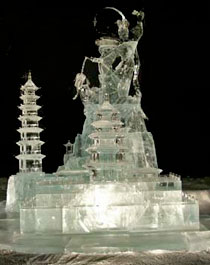 Qifeng An and team ice sculpture “Chang Ur Returns to Moon Palace,” winner of 2007 multi-block/realistic catagory, Ice Alaska event.