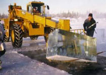 Ice harvest for ice sculpting event at Fairbanks Alaska, World Ice Art Championships.